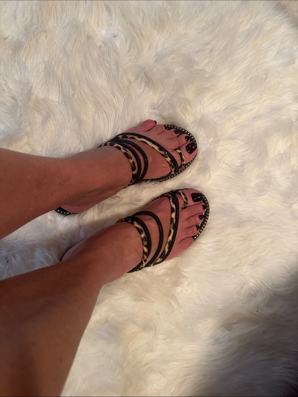 Strappy Leopard Print Women’s Sandals - Black & Tan
